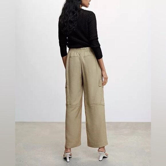Mango Tan Wide Leg Pants with High Waisted Pocket Cargo Pants size 4 EUC - Picture 2 of 5